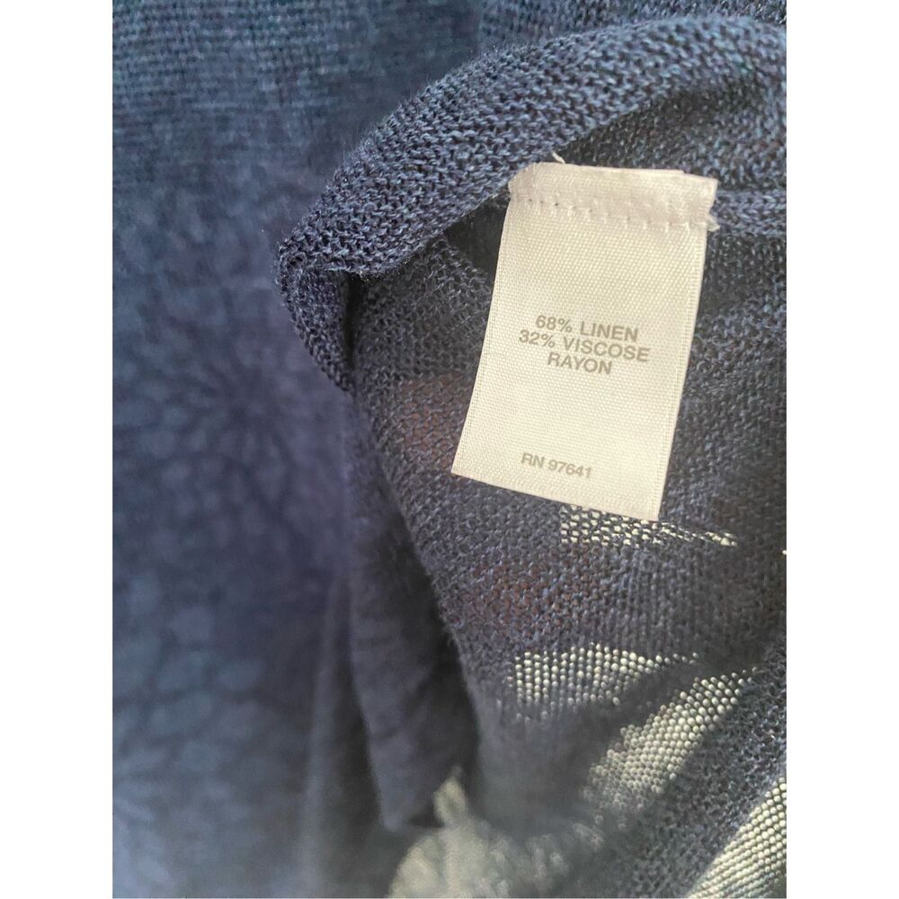 J. Jill Pure Jill Linen Blend Short Dropped sleeve Floral Navy Knit Sz L - Picture 3 of 6